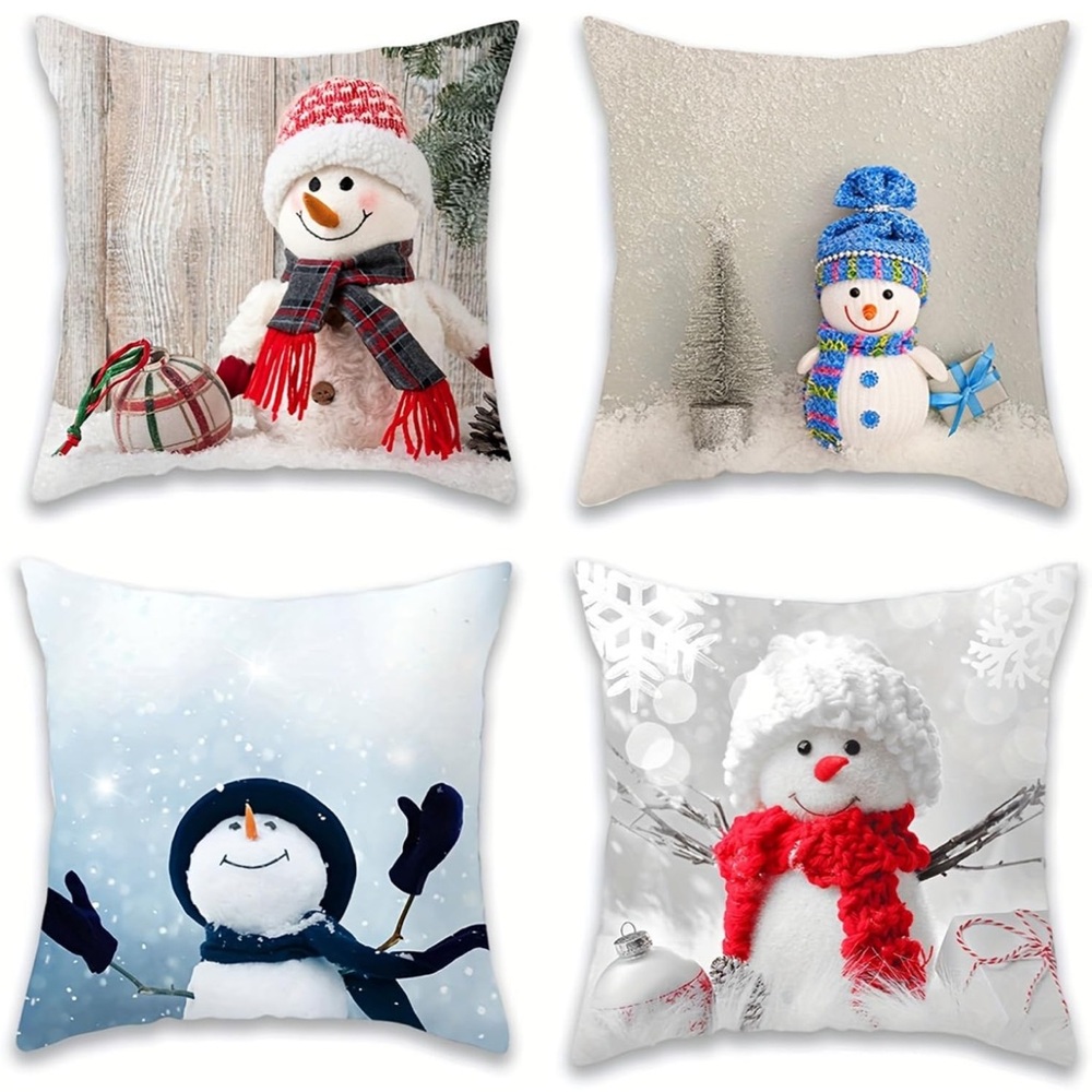 NWT (4) Winter Snowman Pillow Covers 18"L x 18"W